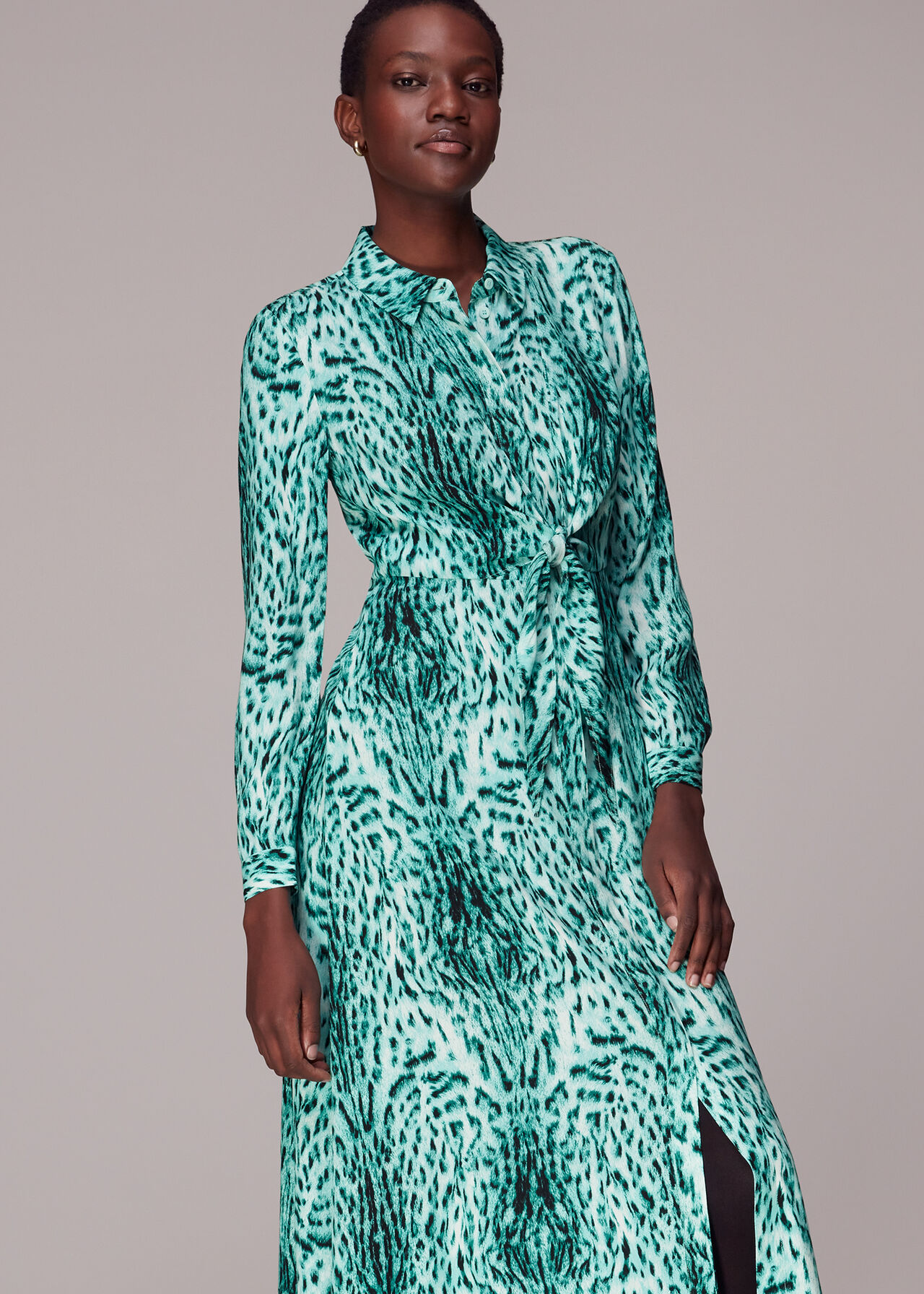 Brushed Leopard Tie Midi Dress
